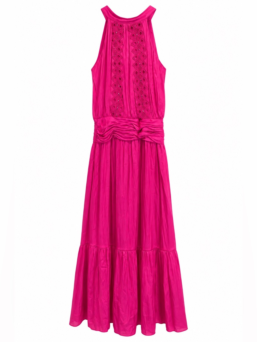 Ramy Brook Girls Hot Pink Sleeveless Maxi Dress with Crochet Panel